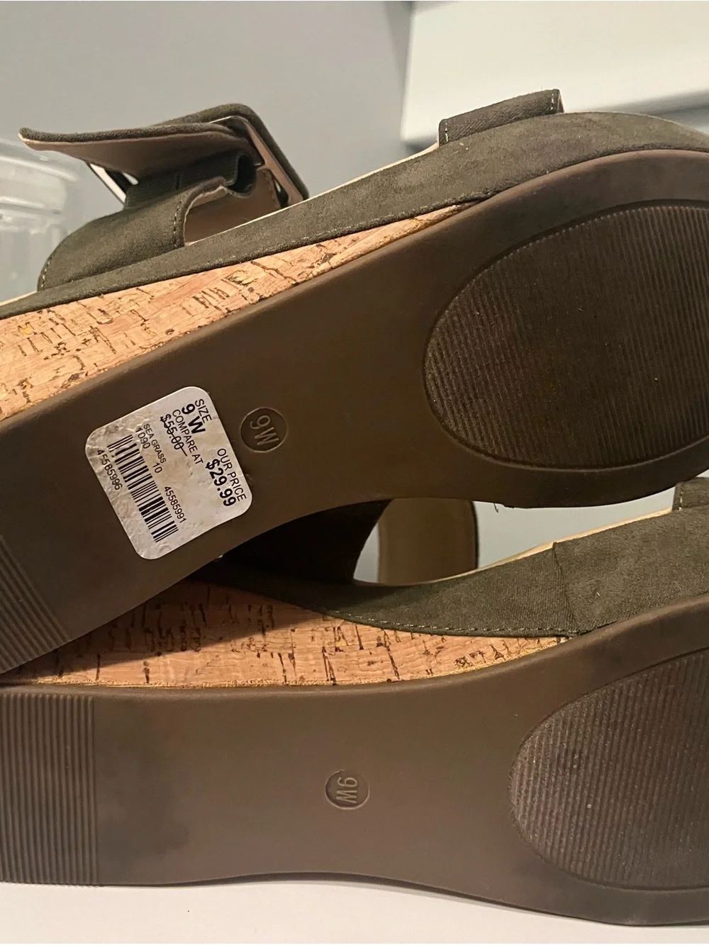 Comfortiva Olive Suede Cork Wedge Slide Sandals